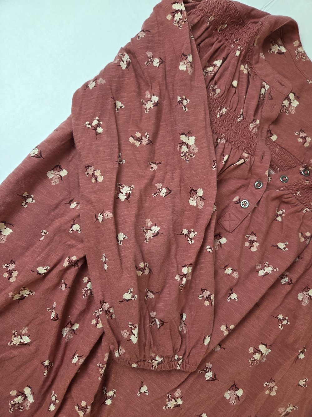 Lucky Brand Dusty Rose Floral Smocked Peasant Blouse - Picture 11 of 11